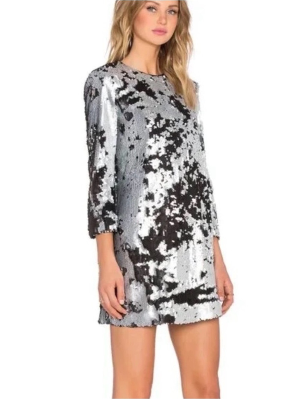 Elizabeth and James Silver and Black Sequin Mini Dress